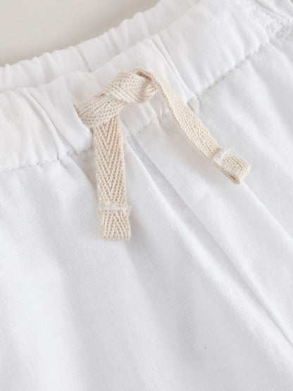 White Wide Fit Linen Blend Pull on Trousers (3mths-7yrs) image 8