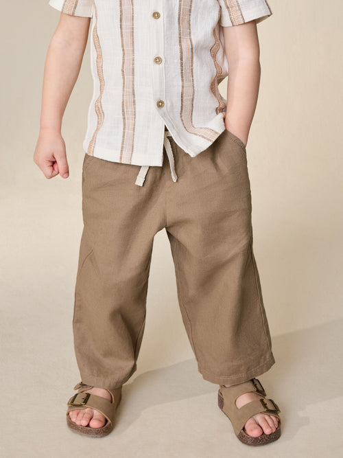 Tan Brown Wide Fit Linen Blend Pull on Trousers (3mths-7yrs) image 1