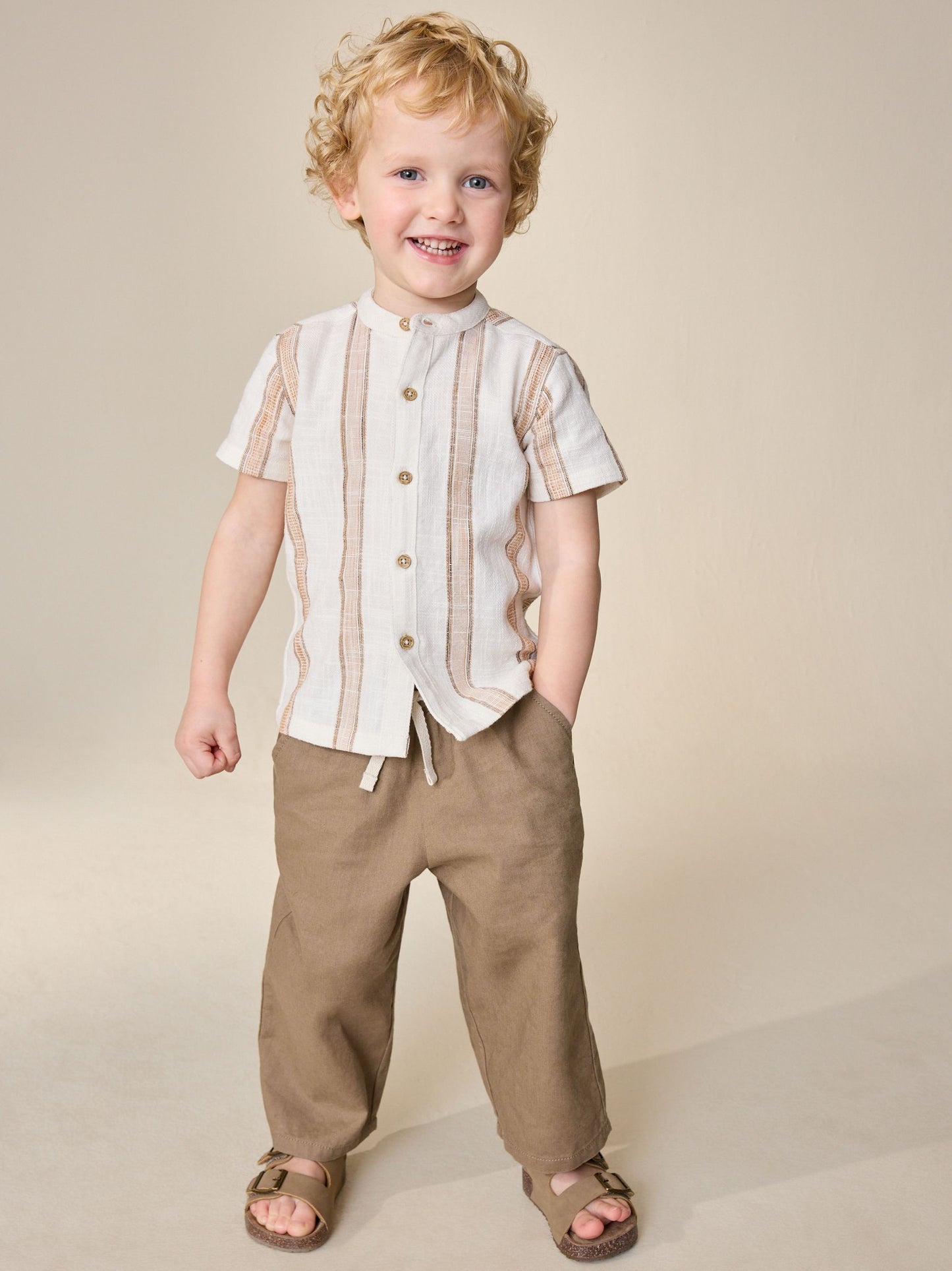 Tan Brown Wide Fit Linen Blend Pull on Trousers (3mths-7yrs) image 2