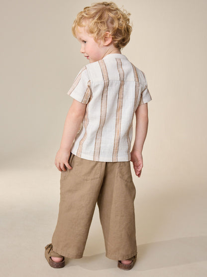 Tan Brown Wide Fit Linen Blend Pull on Trousers (3mths-7yrs) image 3