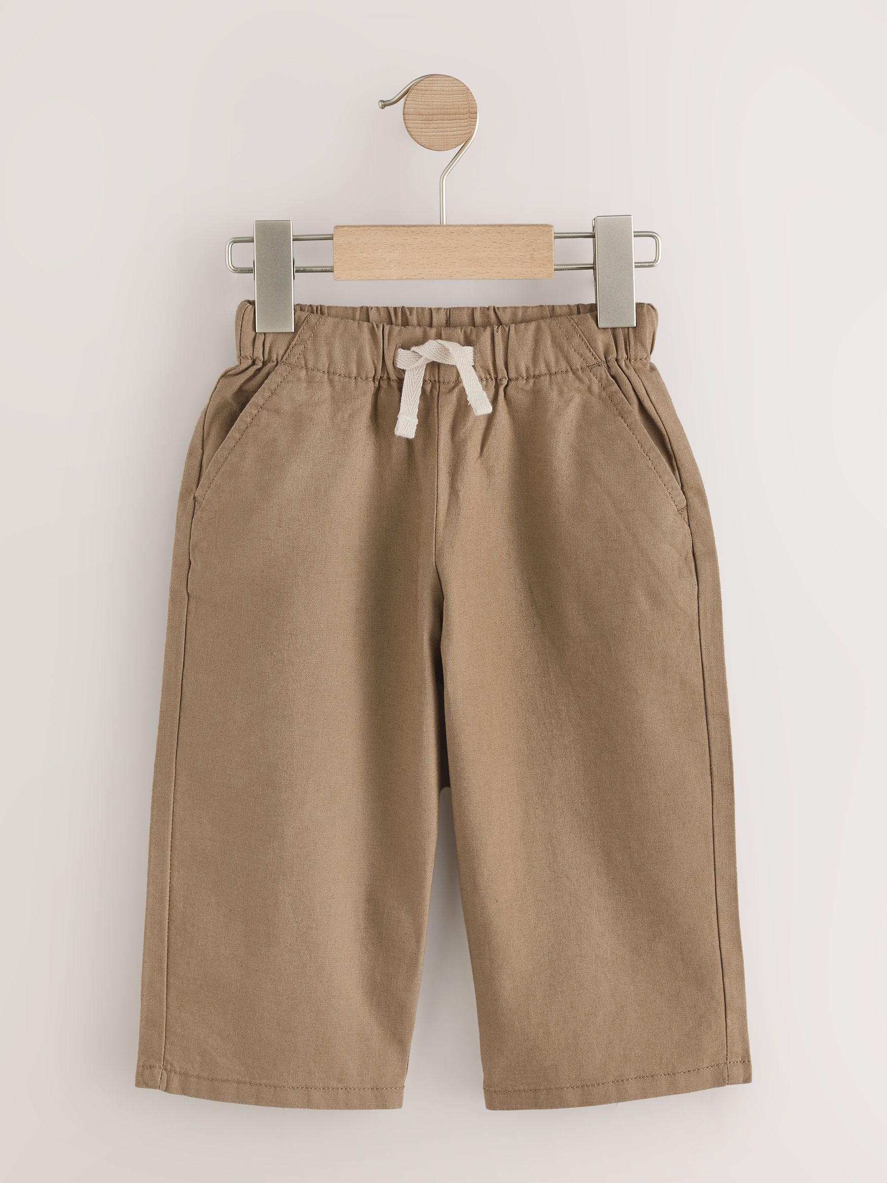 Tan Brown Wide Fit Linen Blend Pull on Trousers (3mths-7yrs) image 5
