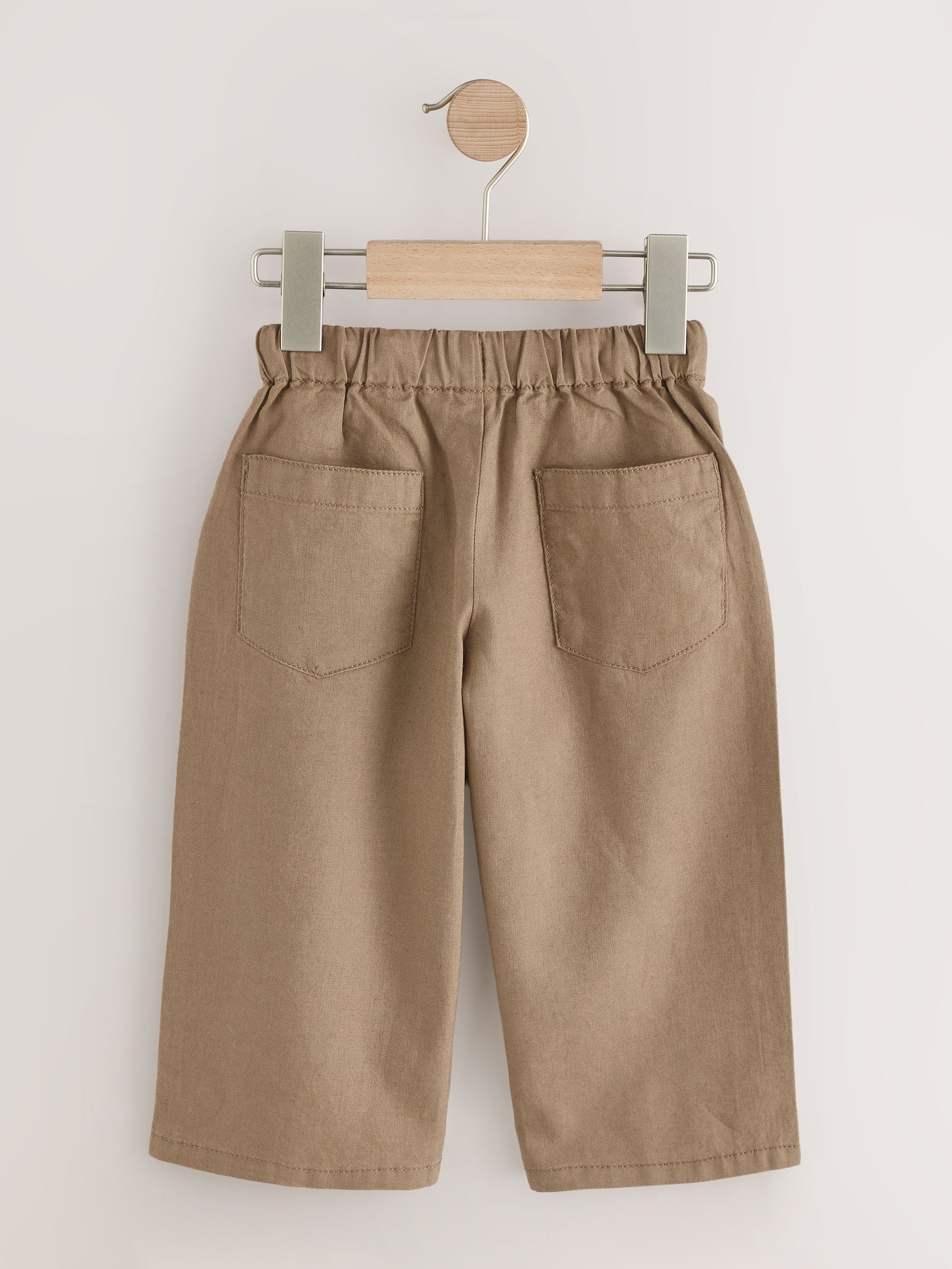 Tan Brown Wide Fit Linen Blend Pull on Trousers (3mths-7yrs) image 6