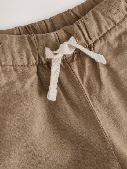 Tan Brown Wide Fit Linen Blend Pull on Trousers (3mths-7yrs) image 7