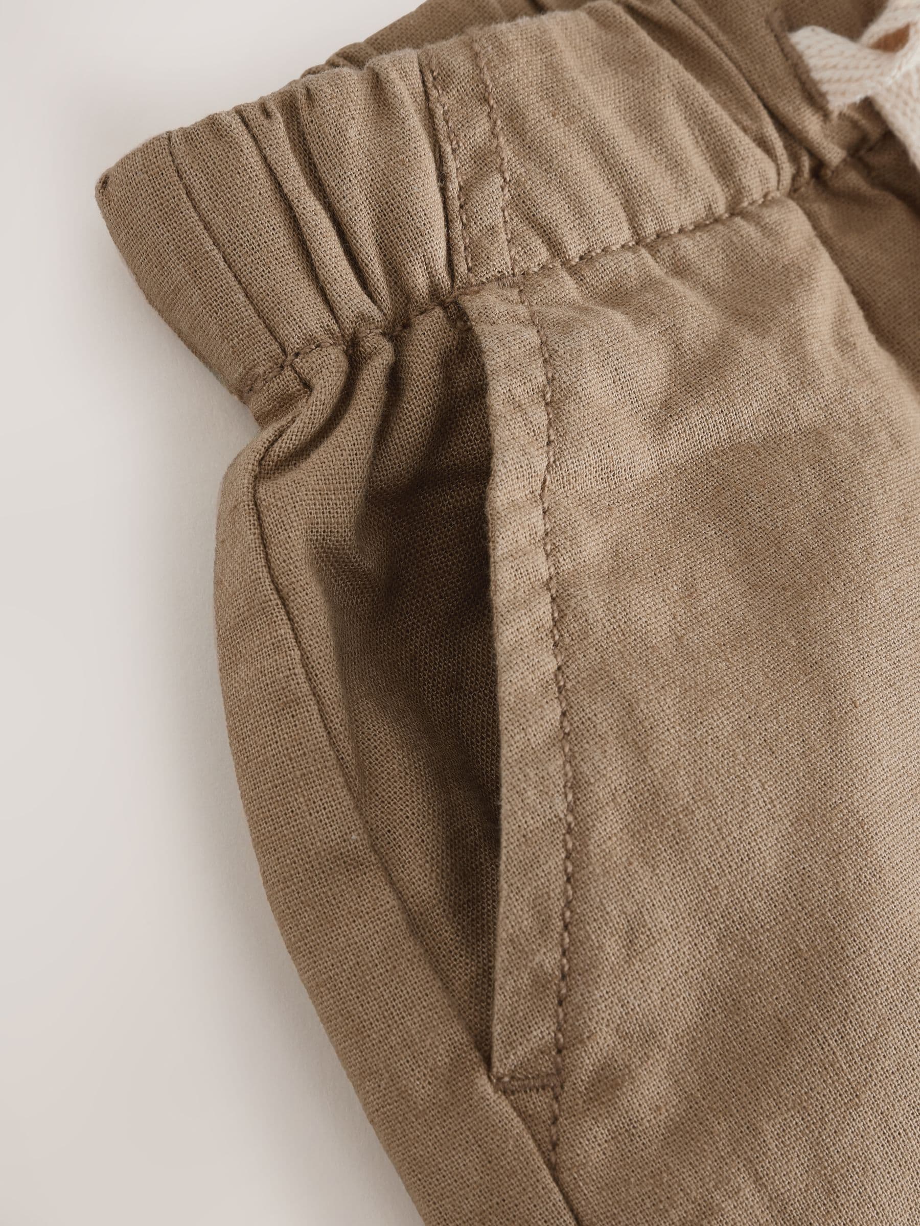 Tan Brown Wide Fit Linen Blend Pull on Trousers (3mths-7yrs) image 8