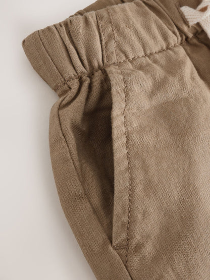 Tan Brown Wide Fit Linen Blend Pull on Trousers (3mths-7yrs) image 8