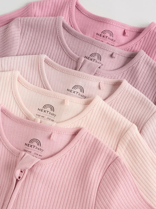 Pink 5 Pack Two Way Zip Baby Footless Sleepsuits Immediate