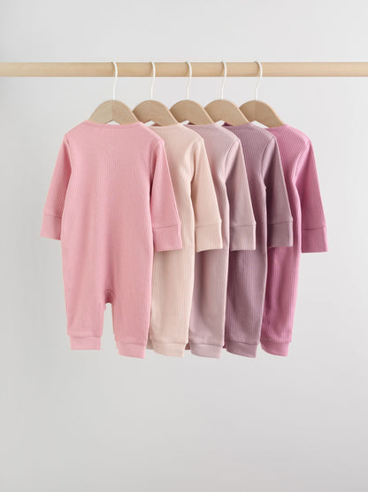Pink 5 Pack Two Way Zip Baby Footless Sleepsuits (0mths-3yrs) image 2