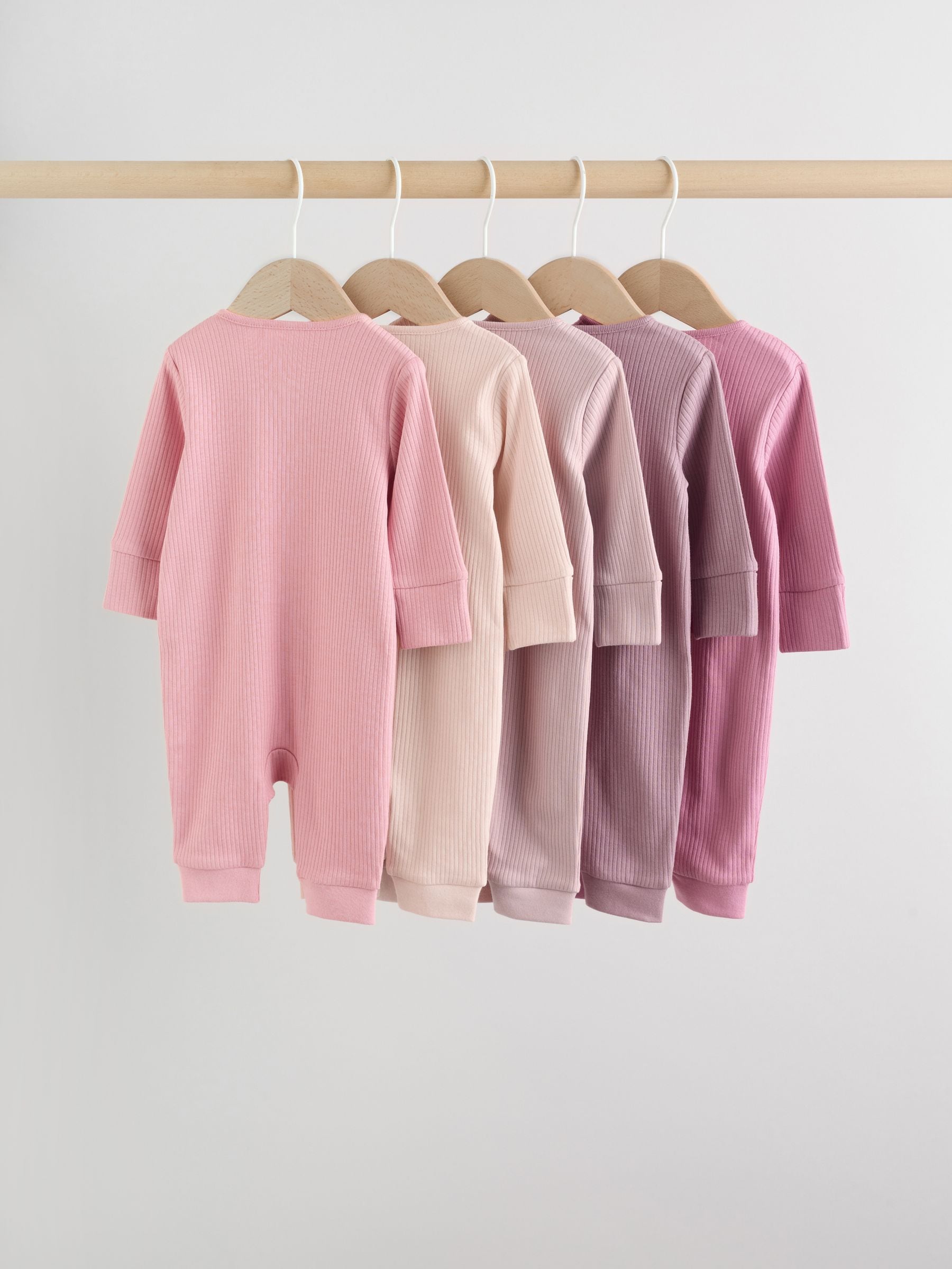 Pink 5 Pack Two Way Zip Baby Footless Sleepsuits (0mths-3yrs) image 2