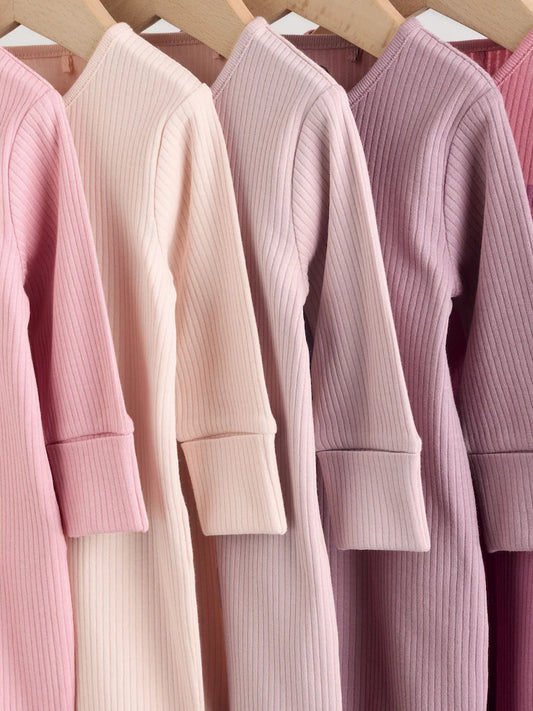 Pink 5 Pack Two Way Zip Baby Footless Sleepsuits Immediate