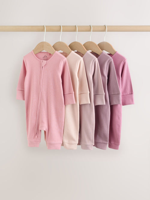 Pink 5 Pack Two Way Zip Baby Footless Sleepsuits (0mths-3yrs) image 1