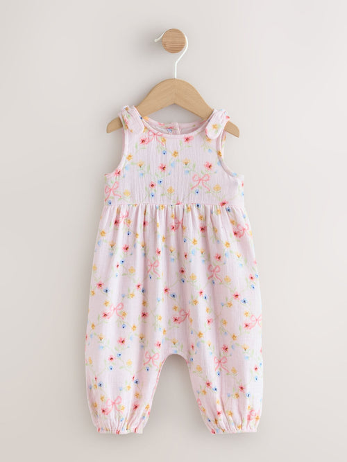 Pink Floral Baby Long Leg Muslin Romper (0mths-3yrs) image 1