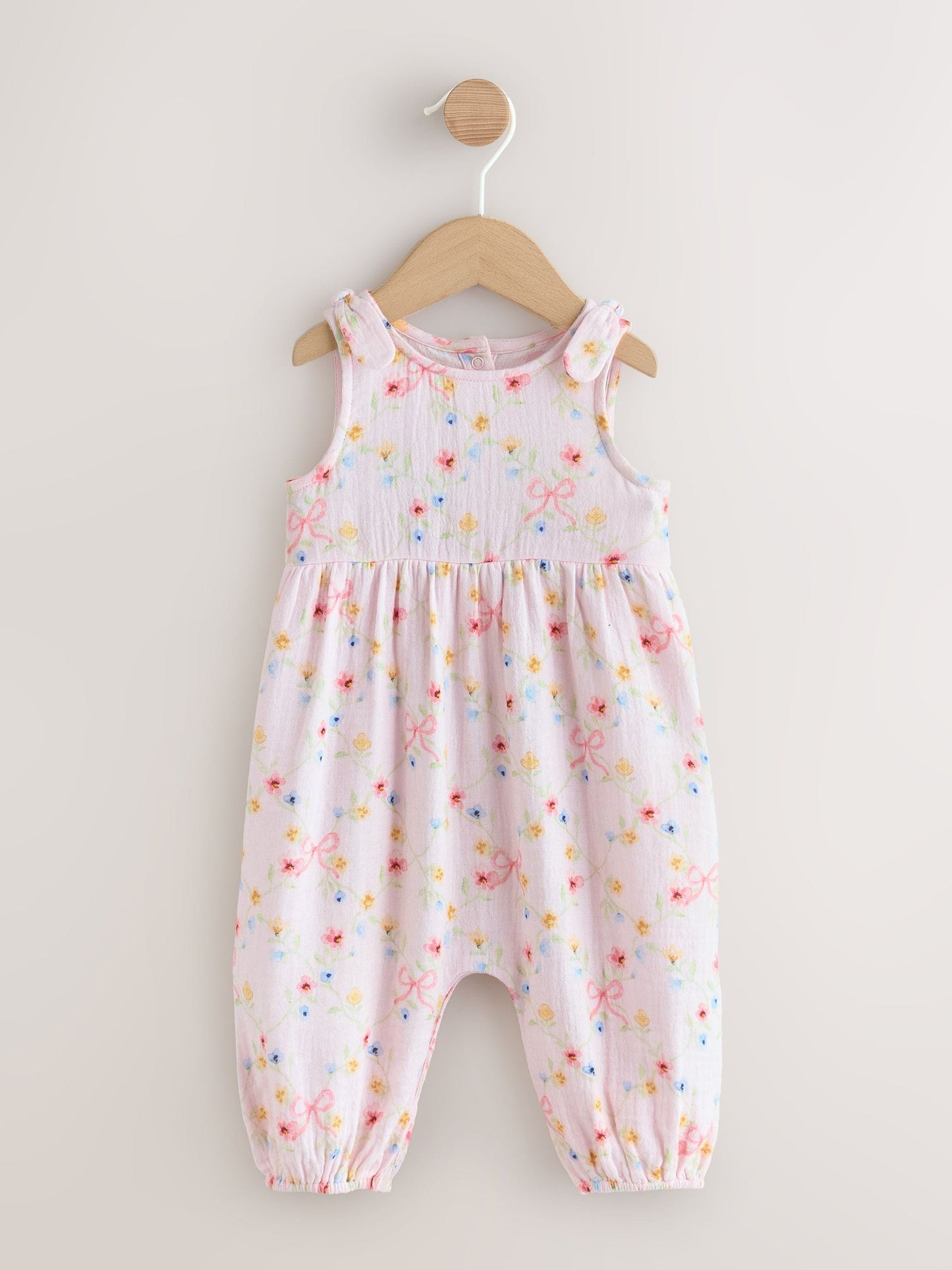 Pink Floral Baby Long Leg Muslin Romper (0mths-3yrs) image 1