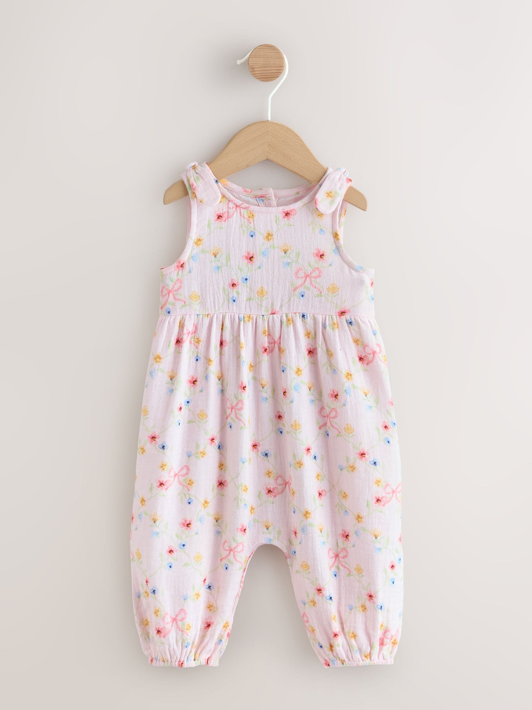 Pink Floral Baby Long Leg Muslin Romper (0mths-3yrs) image 1