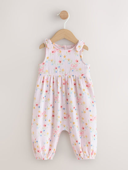 Pink Floral Baby Long Leg Muslin Romper (0mths-3yrs) image 1