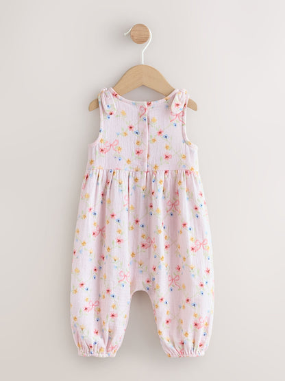 Pink Floral Baby Long Leg Muslin Romper (0mths-3yrs) image 2