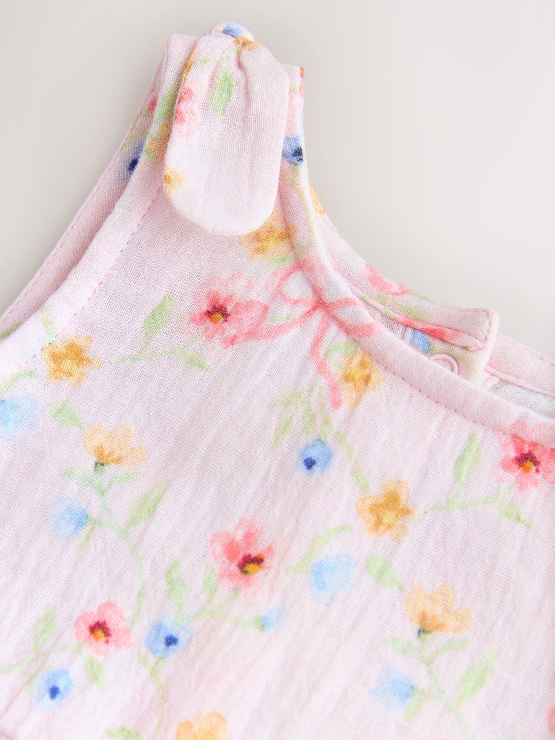 Pink Floral Baby Long Leg Muslin Romper (0mths-3yrs) image 3