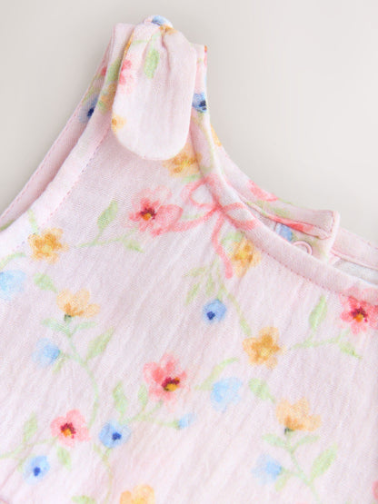 Pink Floral Baby Long Leg Muslin Romper (0mths-3yrs) image 3