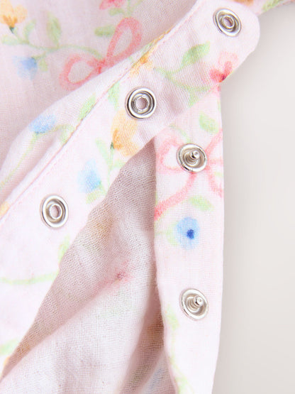 Pink Floral Baby Long Leg Muslin Romper (0mths-3yrs) image 4