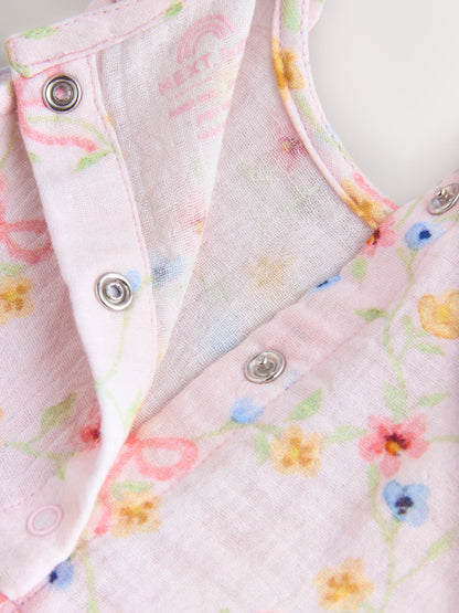 Pink Floral Baby Long Leg Muslin Romper (0mths-3yrs) image 5