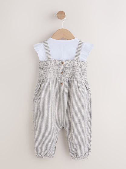 Black/White Stripe Baby Dungarees and Bodysuit Set 2 Piece (0mths-2yrs) image 2