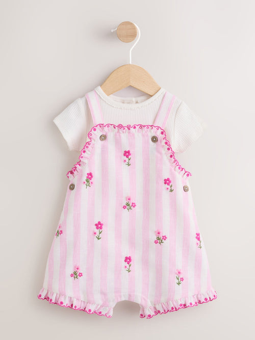 Pink Stripe Baby Dungarees and Bodysuits Set 2 Piece (0mths-2yrs) image 1
