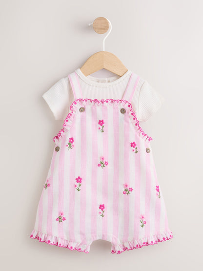Pink Stripe Baby Dungarees and Bodysuits Set 2 Piece (0mths-2yrs) image 1