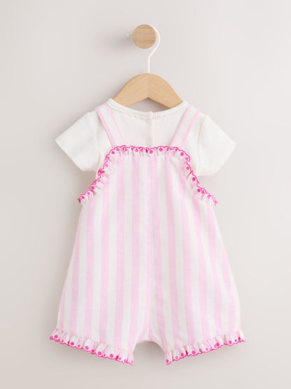 Pink Stripe Baby Dungarees and Bodysuits Set 2 Piece (0mths-2yrs) image 3