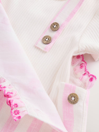 Pink Stripe Baby Dungarees and Bodysuits Set 2 Piece (0mths-2yrs) image 6