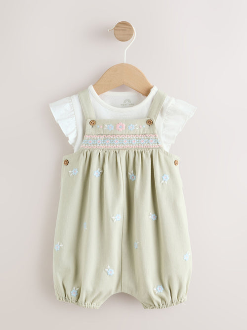 Sage Green Embroidered Baby Dungarees and Bodysuits Set 2 Piece (0mths-2yrs) image 1