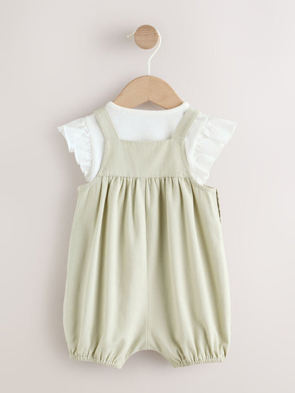 Sage Green Embroidered Baby Dungarees and Bodysuits Set 2 Piece (0mths-2yrs) image 2