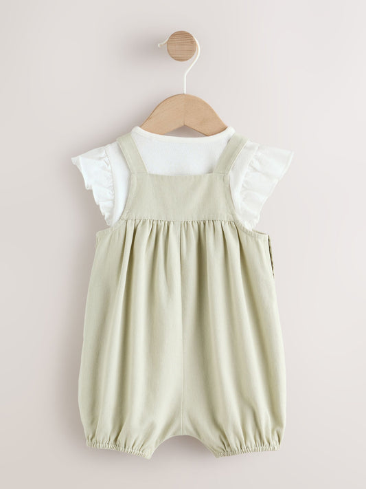 Sage Green Embroidered Baby Dungarees and Bodysuits Set 2 Piece (0mths-2yrs) image 3