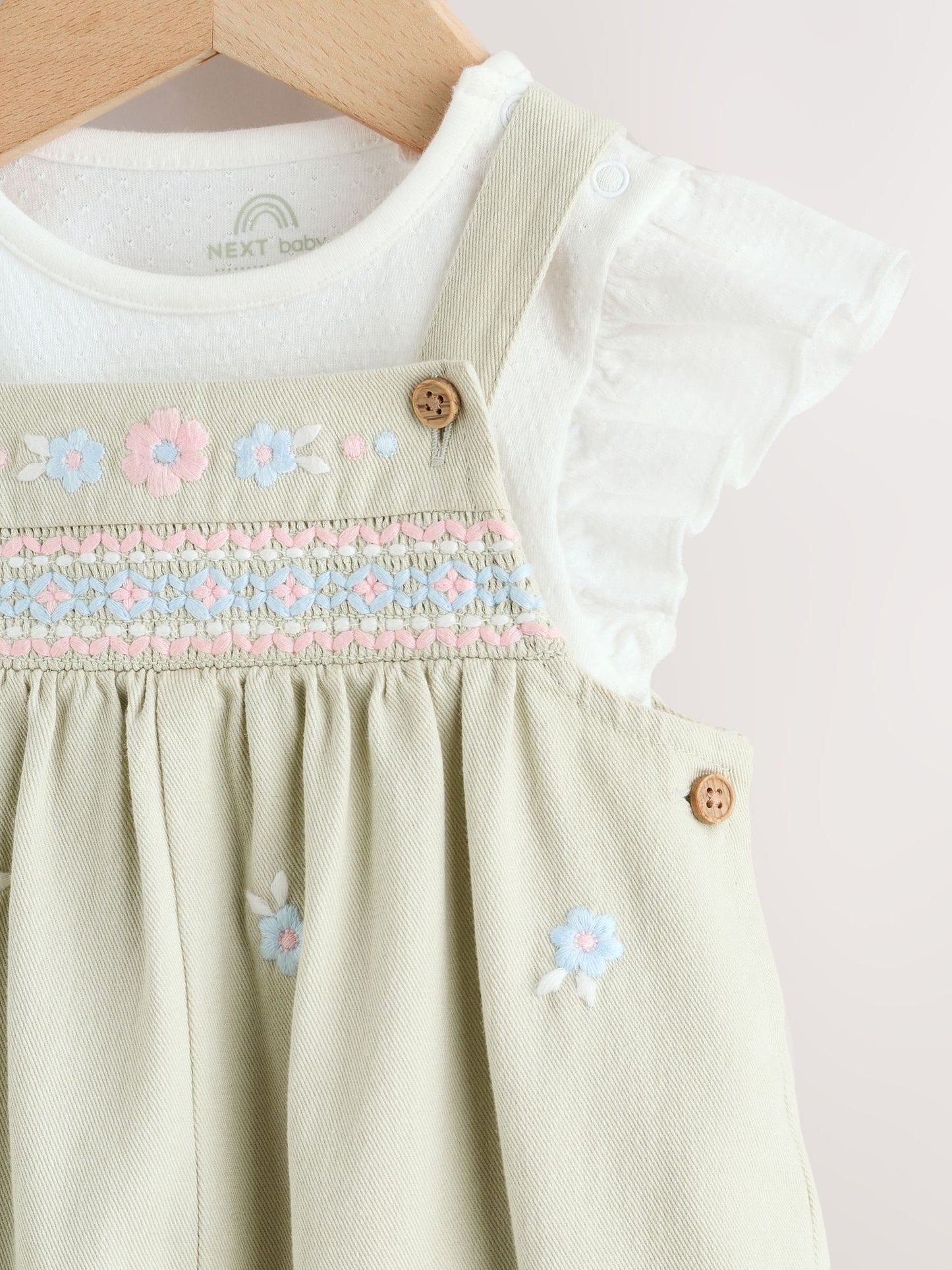 Sage Green Embroidered Baby Dungarees and Bodysuits Set 2 Piece (0mths-2yrs) image 4