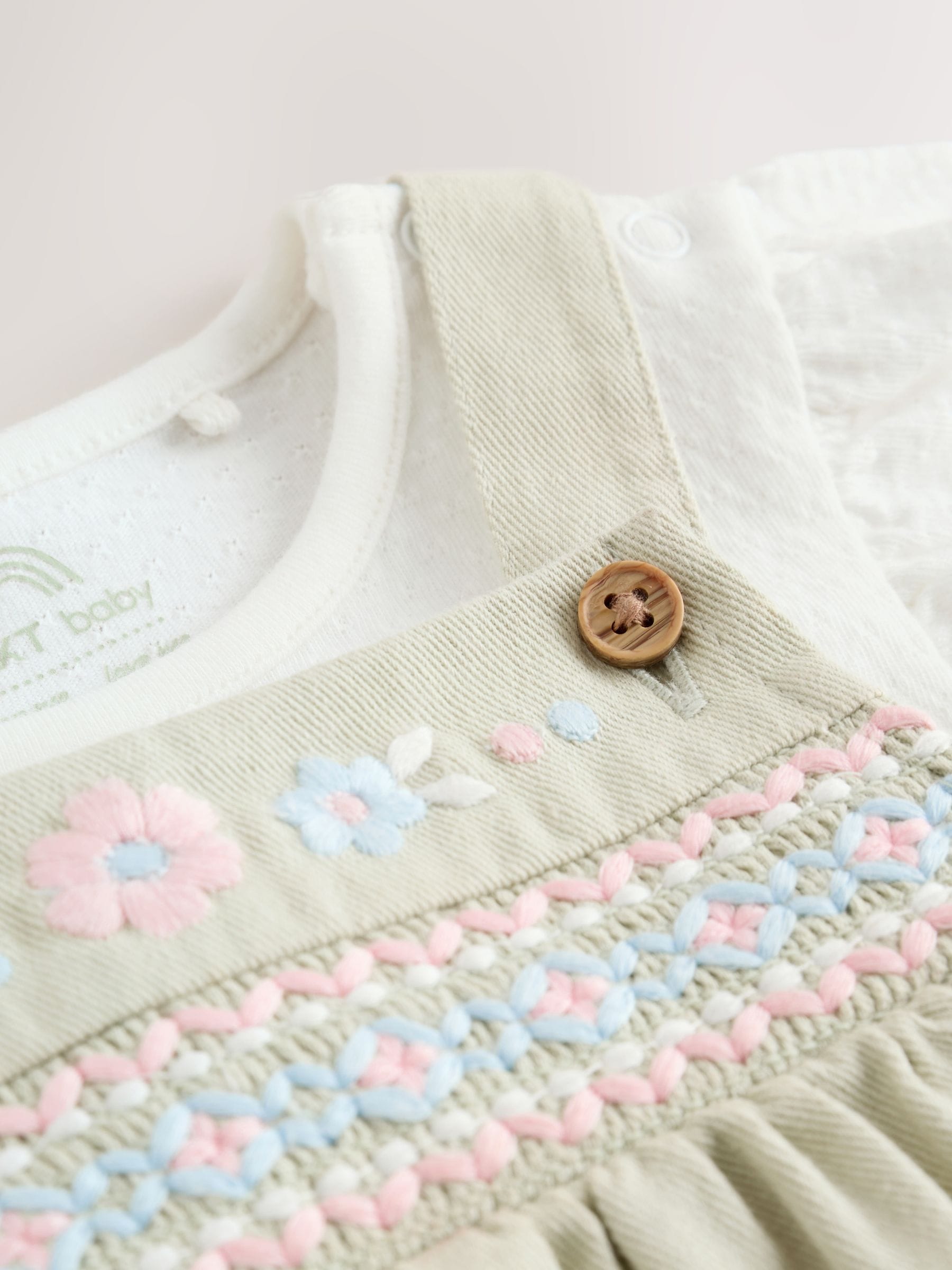 Sage Green Embroidered Baby Dungarees and Bodysuits Set 2 Piece (0mths-2yrs) image 6