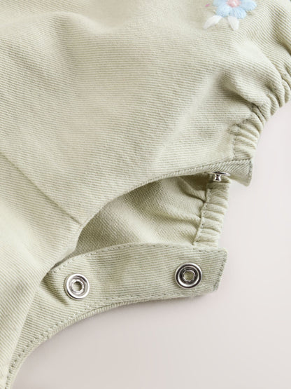 Sage Green Embroidered Baby Dungarees and Bodysuits Set 2 Piece (0mths-2yrs) image 8