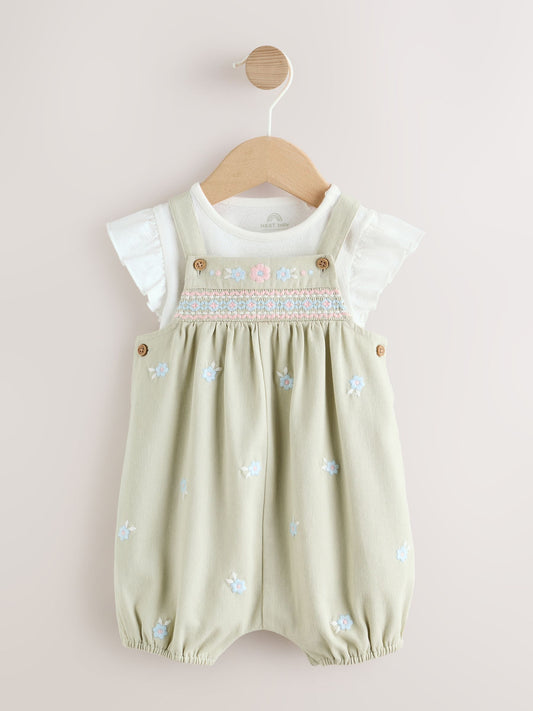 Sage Green Embroidered Baby Dungarees and Bodysuits Set 2 Piece (0mths-2yrs) image 1