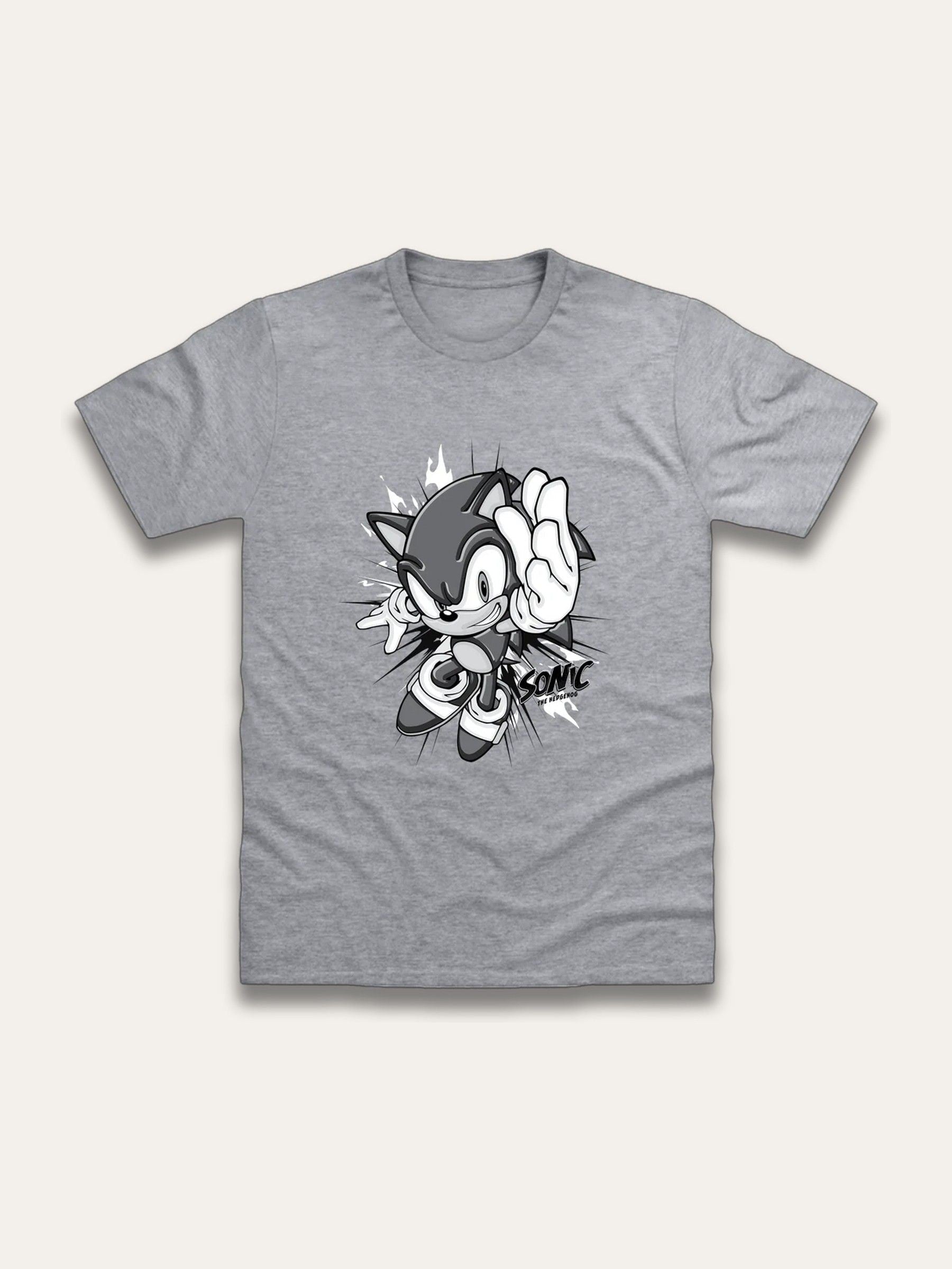 Brand Threads Grey Sonic The Hedgehog Print T-Shirt image 1