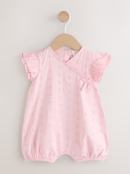 Pink Broderie Baby Romper (0mths-2yrs) image 1