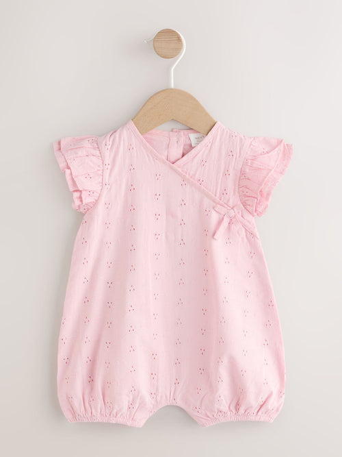 Pink Broderie Baby Romper (0mths-2yrs) image 1