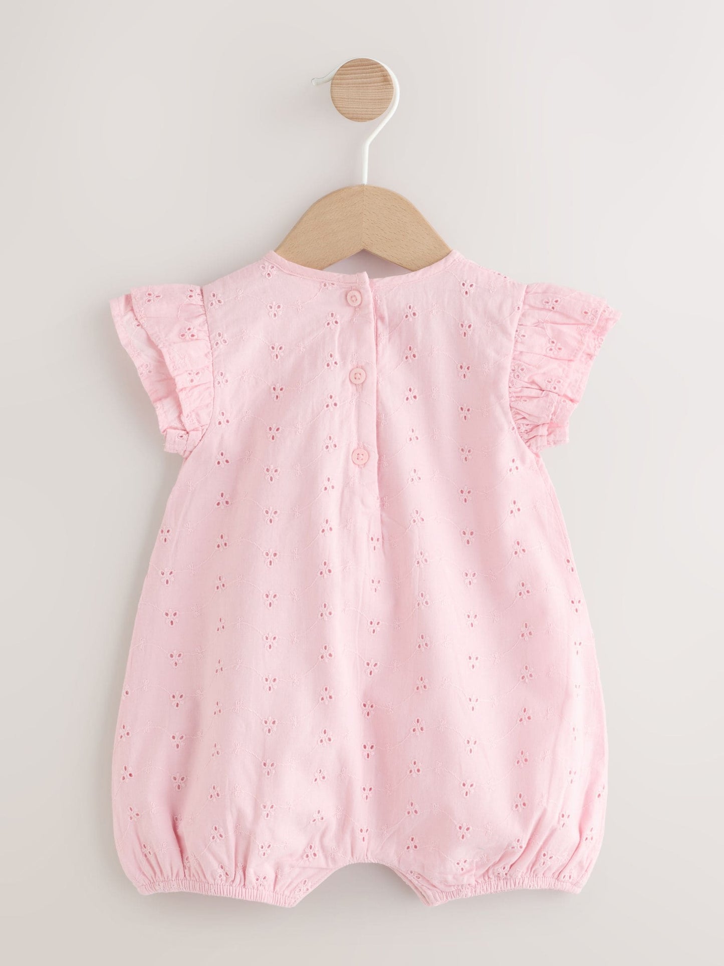 Pink Broderie Baby Romper (0mths-2yrs) image 2
