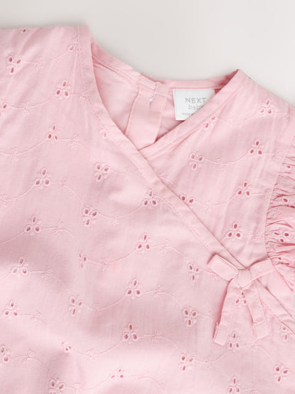 Pink Broderie Baby Romper (0mths-2yrs) image 4
