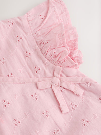 Pink Broderie Baby Romper (0mths-2yrs) image 5