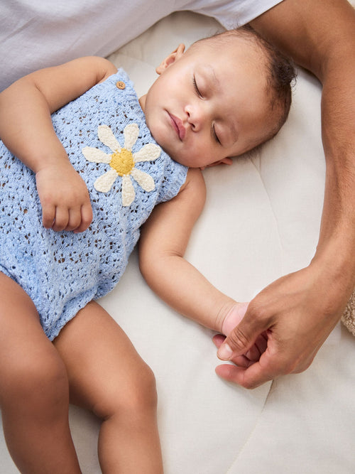 Blue Daisy Knitted Baby Romper (0mths-2yrs) image 1