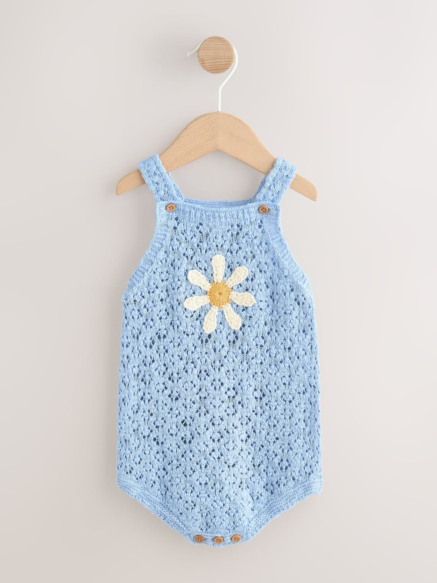 Blue Daisy Knitted Baby Romper (0mths-2yrs) image 3