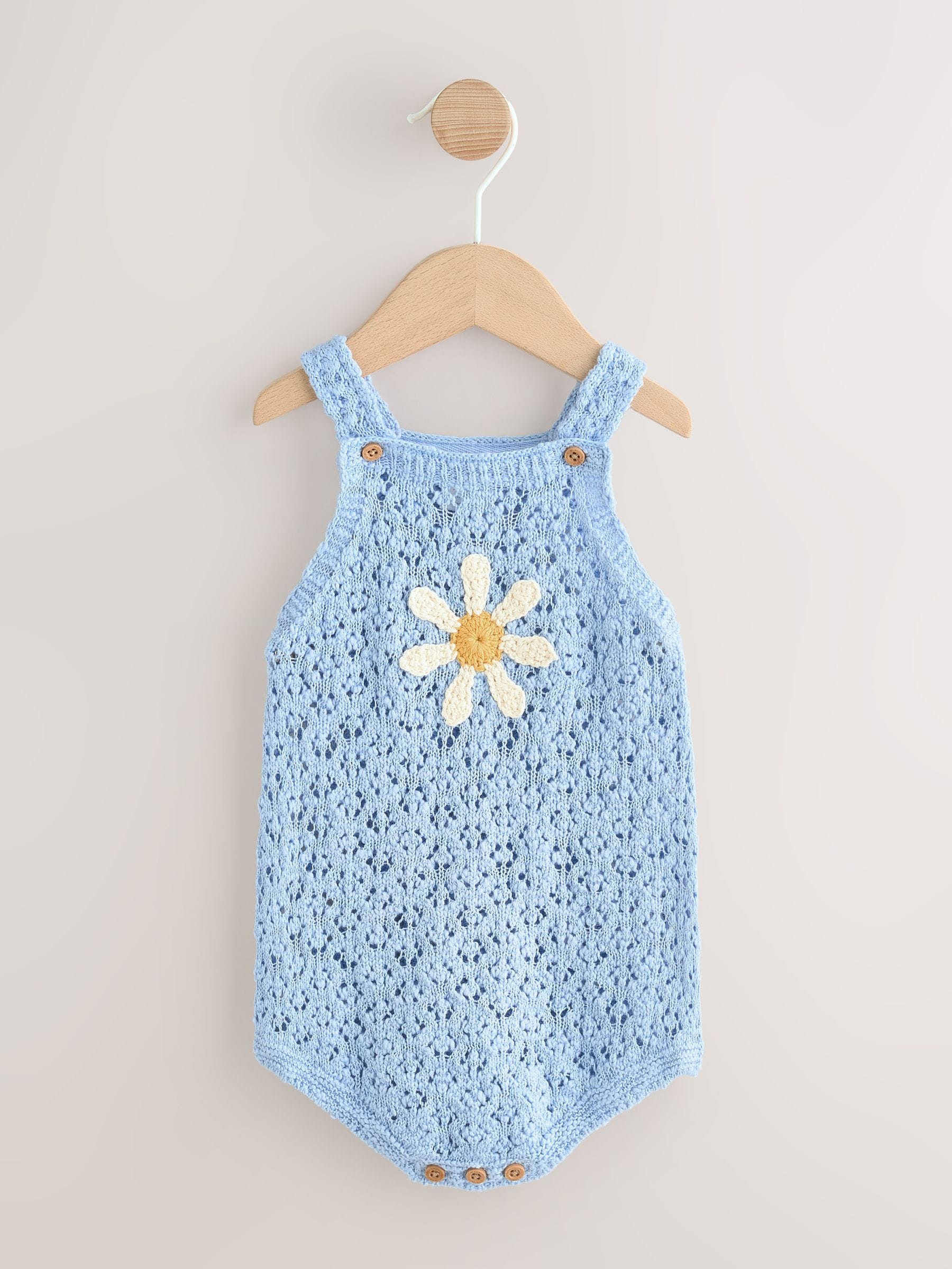 Blue Daisy Knitted Baby Romper (0mths-2yrs) image 3