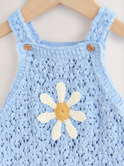 Blue Daisy Knitted Baby Romper (0mths-2yrs) image 5