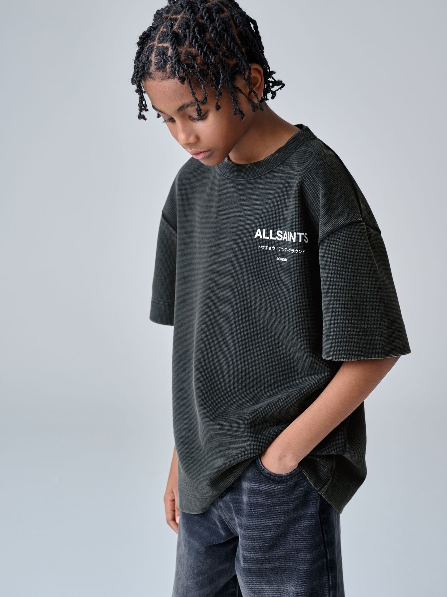 Dsiney Kidz - smALLSAINTS Black Oversized Waffle Underground T-Shirt image 2