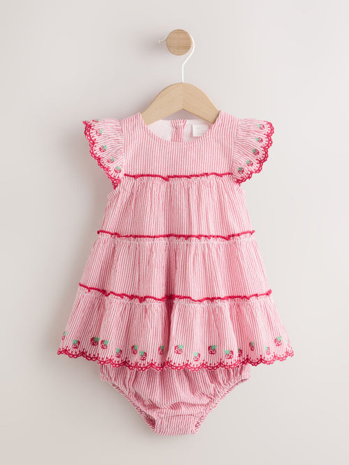 Red Strawberry Baby Tiered Woven Dress and Knickers Set 2 Piece (0mths-2yrs) image 1