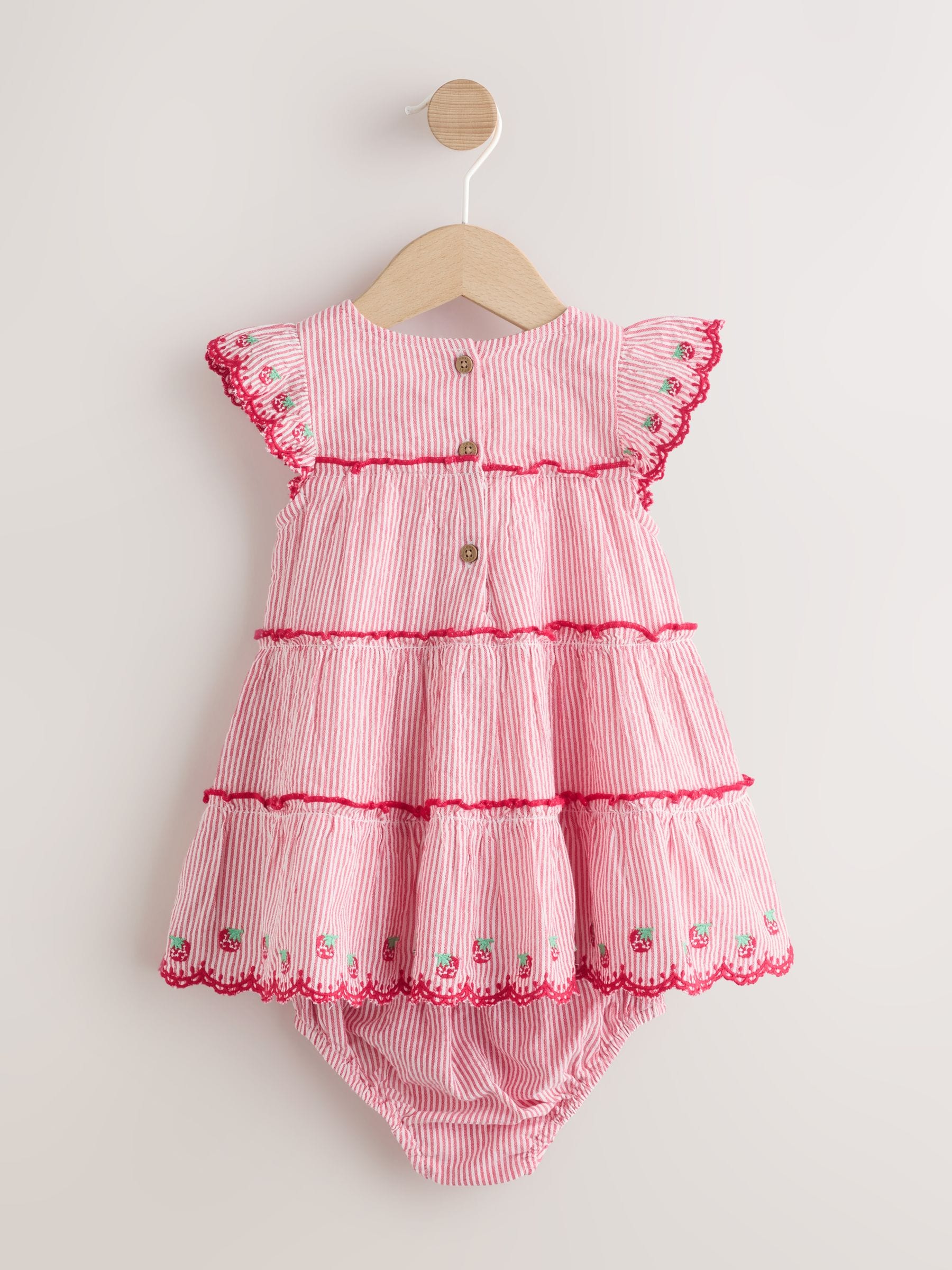 Red Strawberry Baby Tiered Woven Dress and Knickers Set 2 Piece (0mths-2yrs) image 3