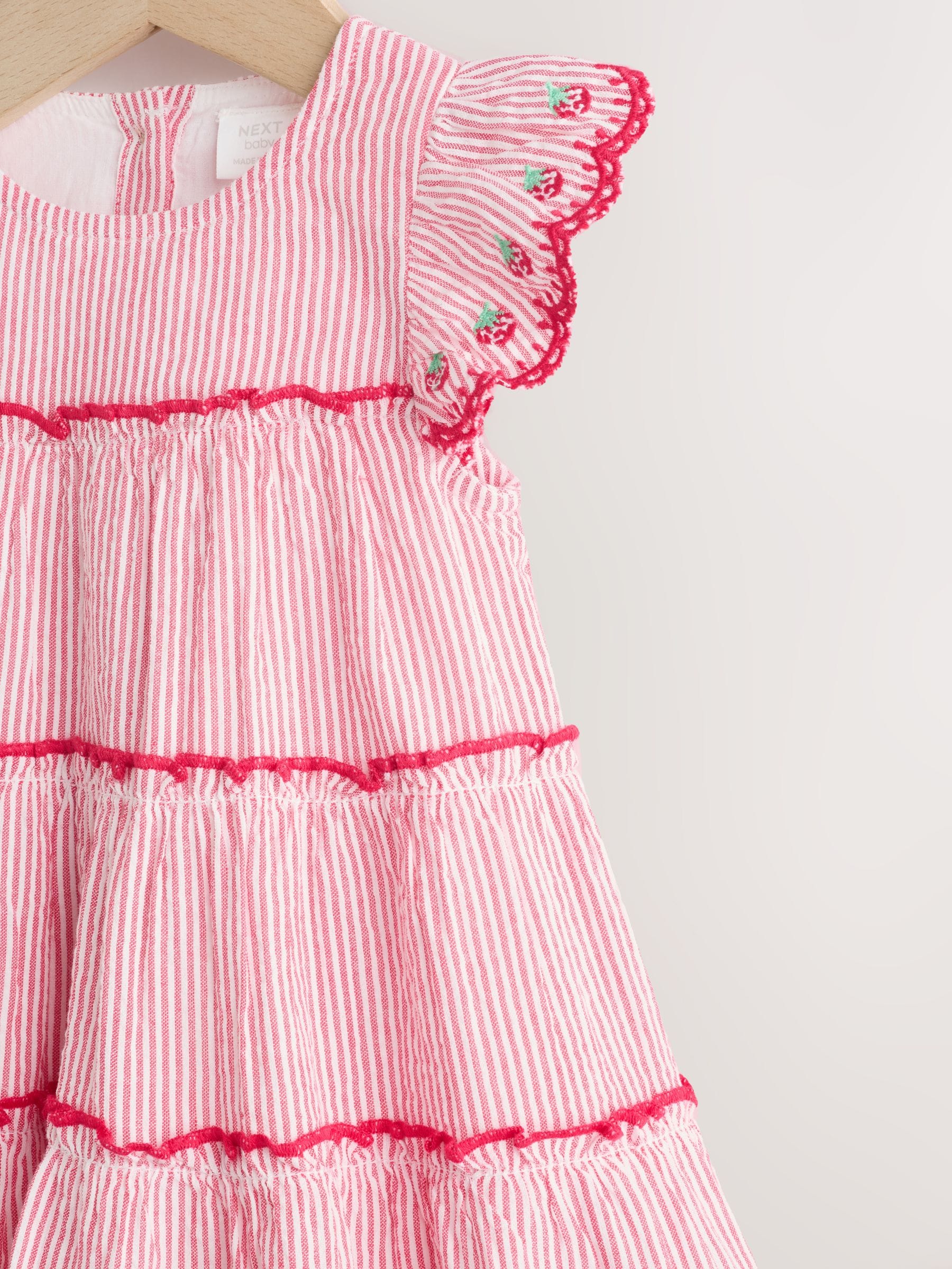 Red Strawberry Baby Tiered Woven Dress and Knickers Set 2 Piece (0mths-2yrs) image 4