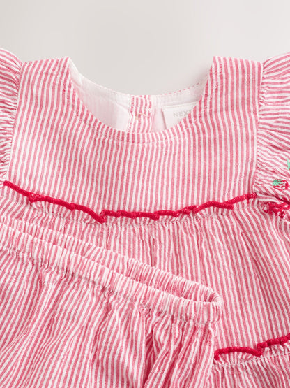 Red Strawberry Baby Tiered Woven Dress and Knickers Set 2 Piece (0mths-2yrs) image 5